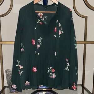 Ann Taylor Dark Green Floral Blouse